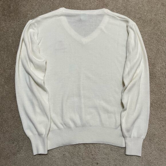 Vintage Champion Wisconsin Badgers White V-Neck Sweater XL - Picture 3 of 7